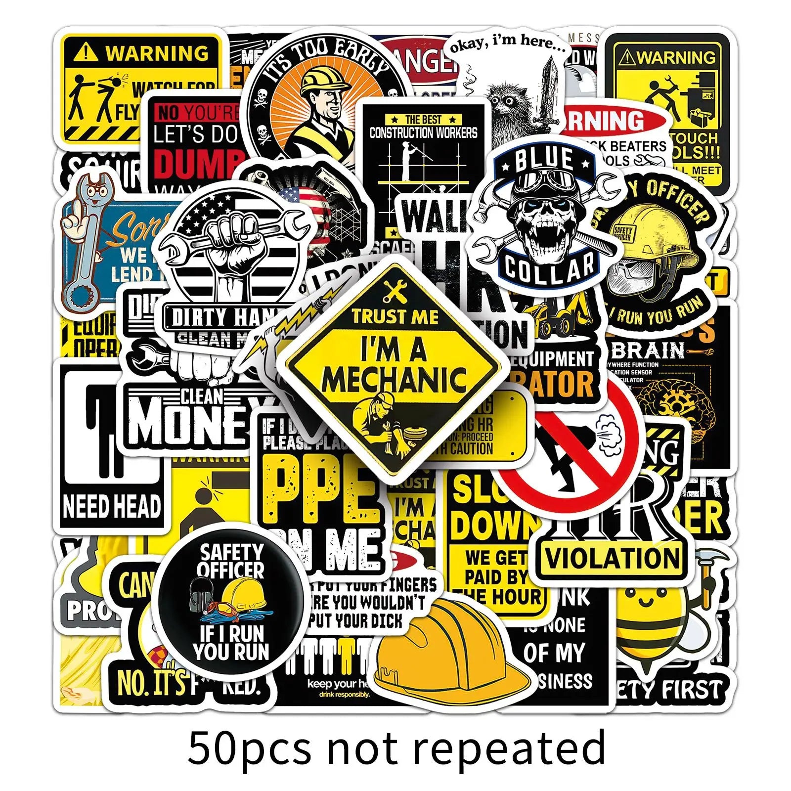 50PCS Safety Helmet Slogan Stickers, Warning Signs Stationery Computer Helmet Suitcase Decora Art Stickers