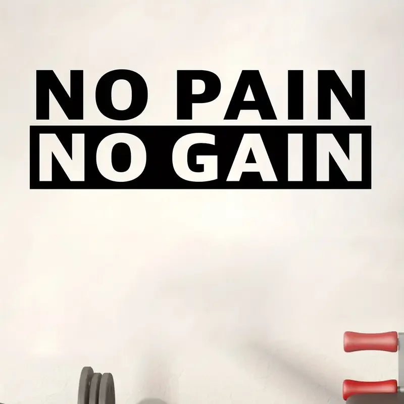 No Pain No Gain" Motivational Vinyl Wall Decal - Matte Finish, Easy Stick-On for Home Gym & Living Room Decor