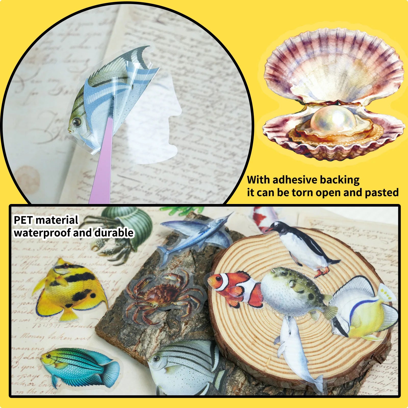56/112 Pcs New Realistic Marine Animal PET Stickers High Transparency Various Fish Creative Handmade for Notebook Fridge Cabinet
