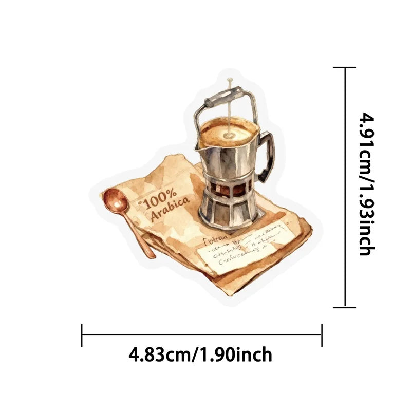 56PCS Vintage Coffee PET Phone Sticker Aesthetic Tear Open Decoration DIY Colored Laptop Luggage Graffiti Decals