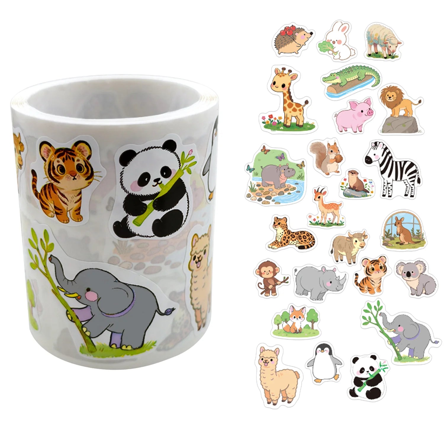 1Roll(500Pcs) 24 Irregular Lovable Animals Vinyl Waterproof Stickers Reusable DlY Craft Decoration Graffiti Scrapbook Labels