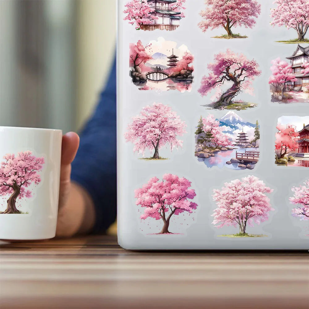 50PCS Transparent Watercolor Peach Blossom Tree Fun Stickers DIY Manual Speaker Luggage Notebook Reward Waterproof Stickers