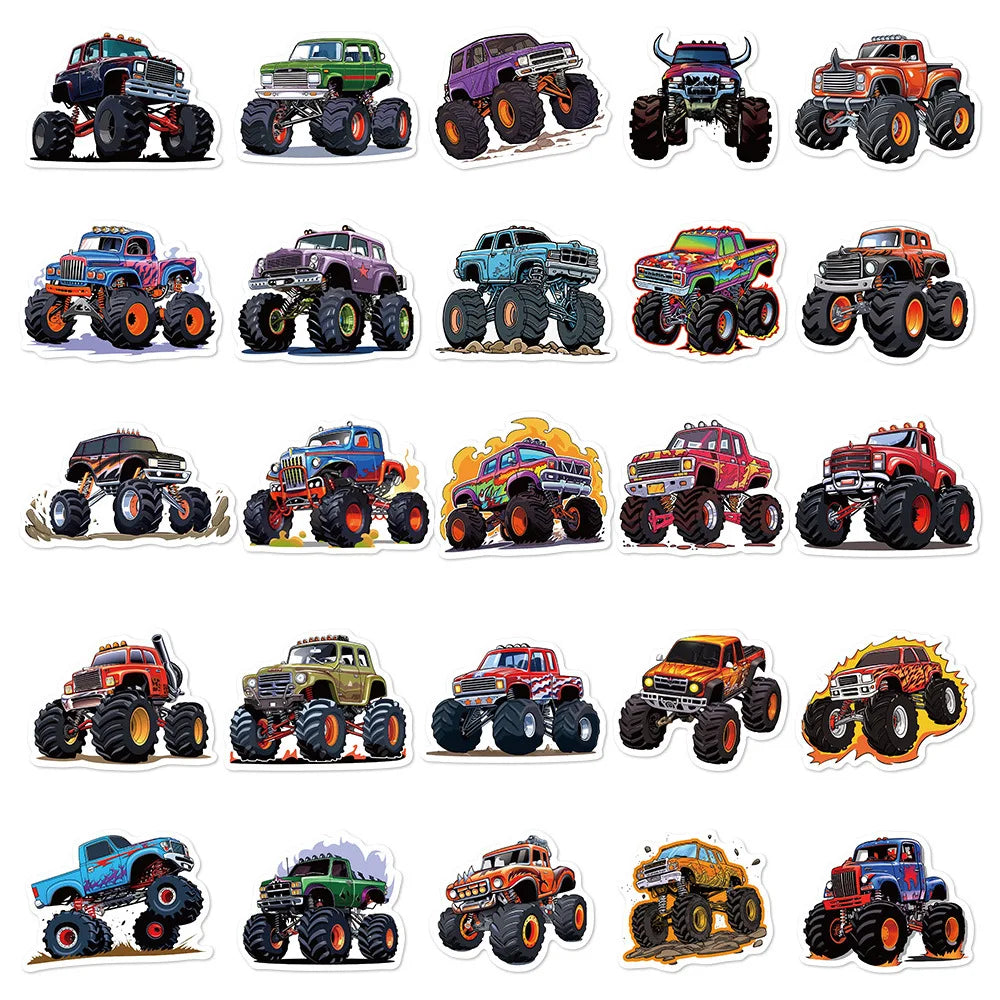 50/100PCS Cartoon Creative Monster Truck Stickers Laptop Luggage DIY Waterproof Decorative Stickers