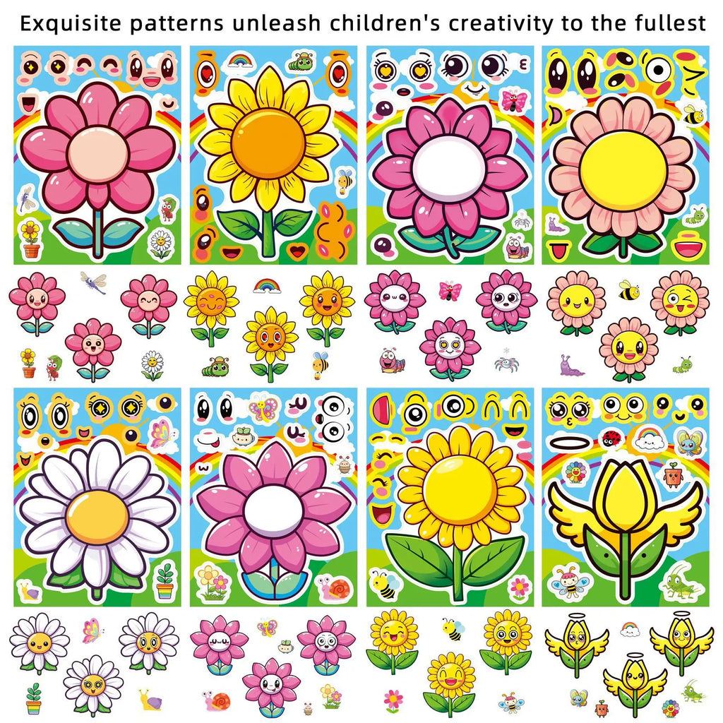 8/16/24PCS Cute Flower Puzzle Creative Stickers DIY Cartoon Stickers Card Gifts Children Rewards DIY Stickers