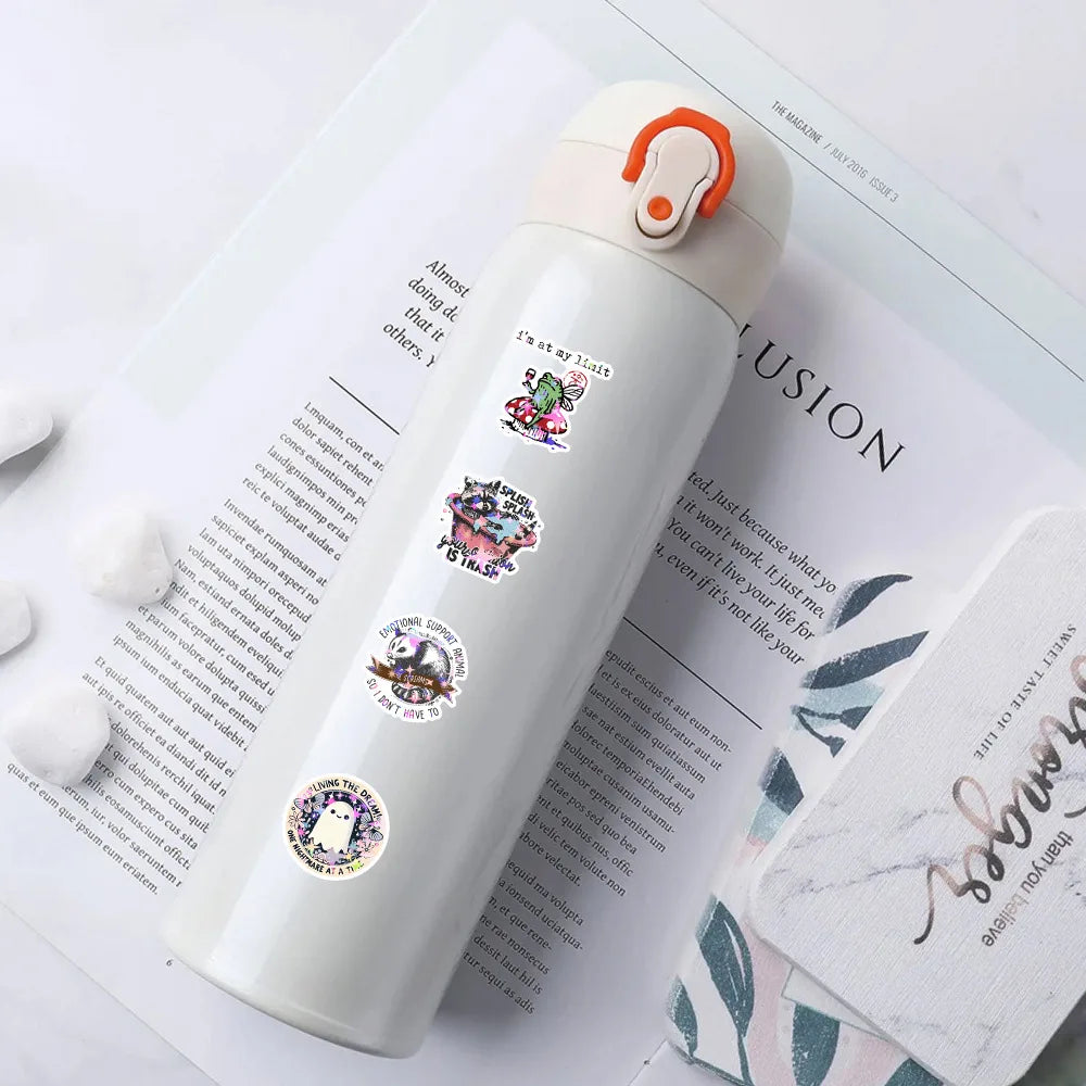 50/100 Pcs HD Holographic Fun Text & Animal Stickers Fade Resistant Removable No Trace for Stationery Box Phone Laptop Bicycle