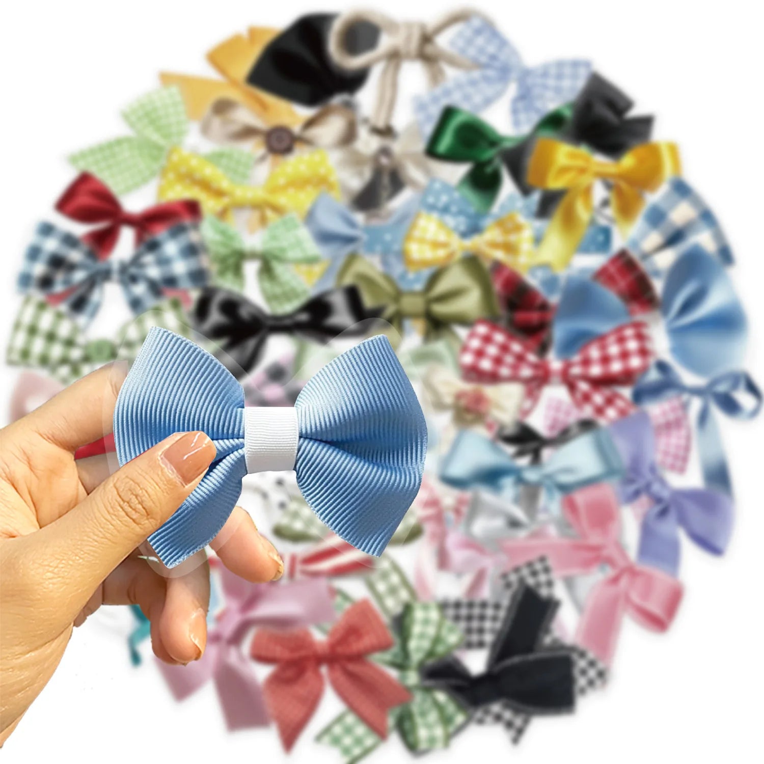 50 Pcs Transparent Colorful Bow Stickers Pack, Waterproof Transparent PET for Notebook Guitar Planner Decora Stationary Stickers