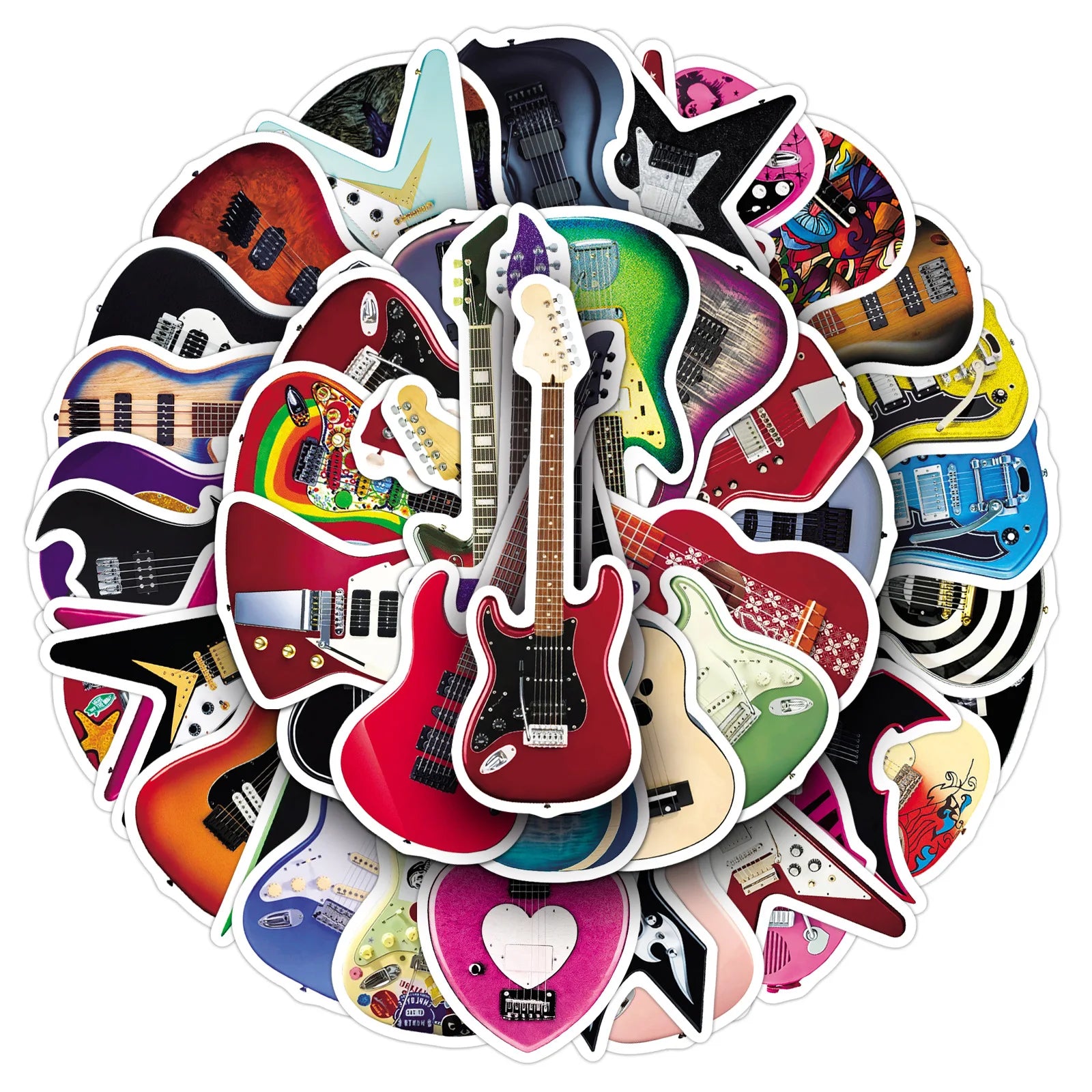 50-Pack Guitar Graffiti Stickers Cartoon Musical Instrument Decorations for Water Bottles Luggage Helmets Stationery Notebooks