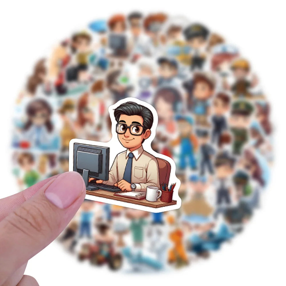 63/126PCS Multiple Career Cartoon Graffiti Stationery Stickers for Luggage Water Bottles Scooter Stickers