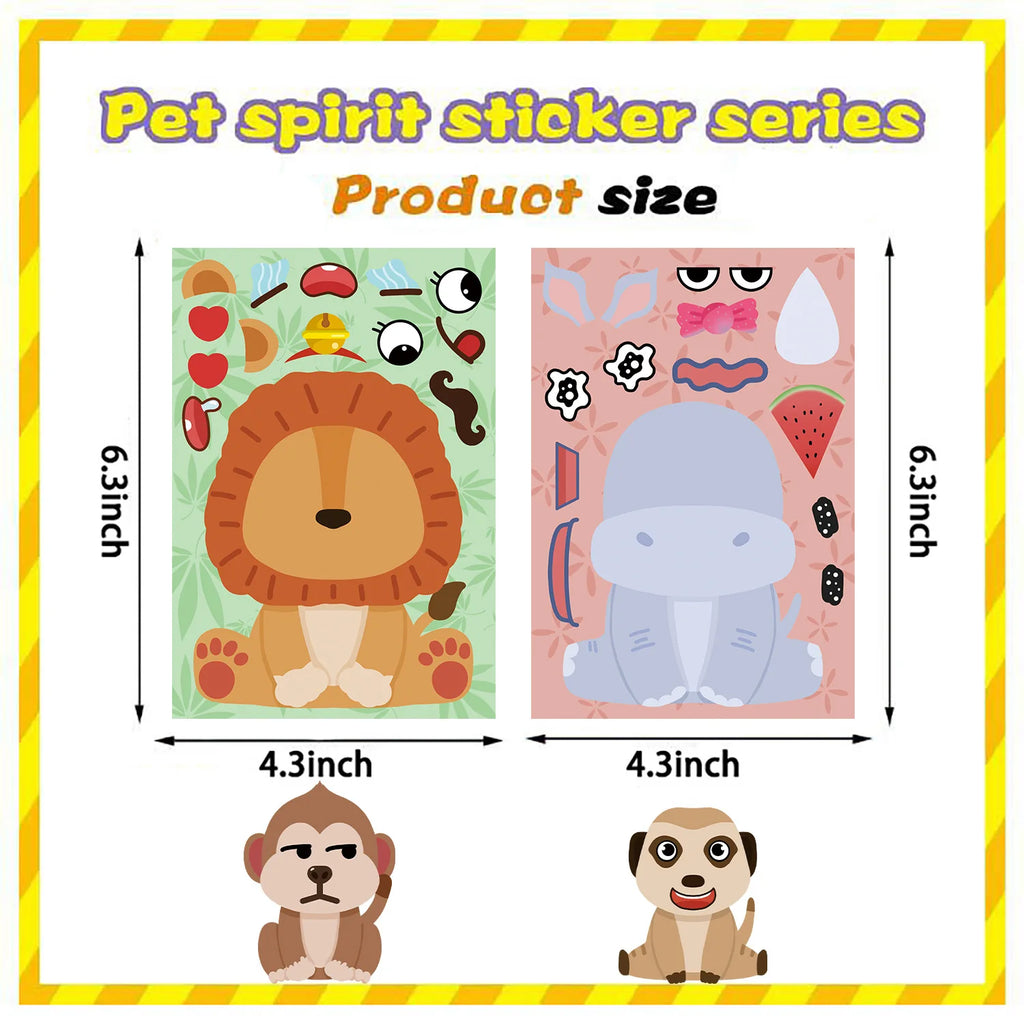 8/16/24PCS Cartoon Animal Make a Face Change Stickers DIY Phone Decorative Stationery Notebook Stickers Waterproof