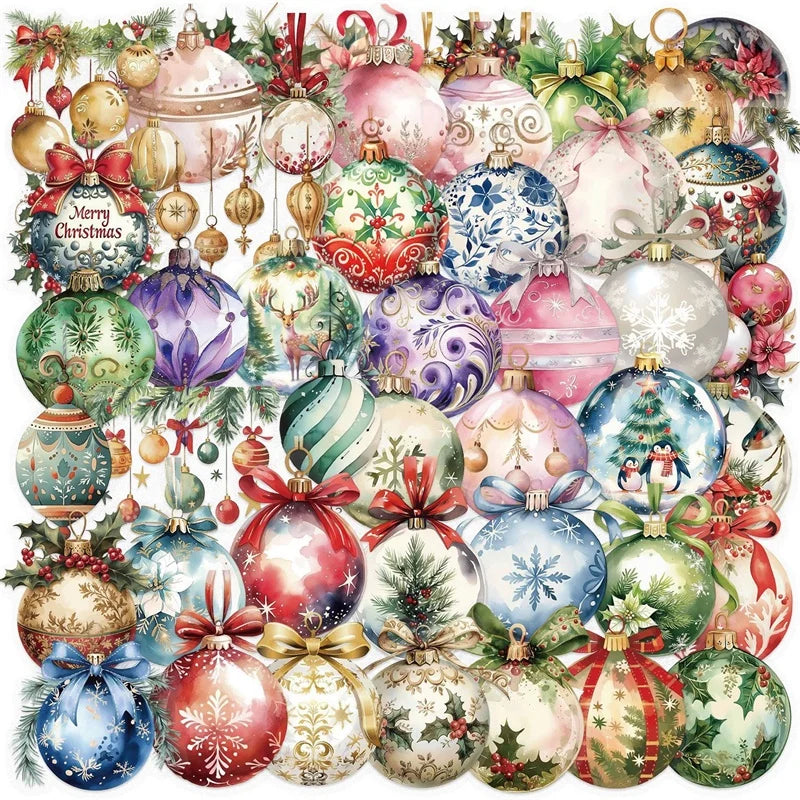 50PCS Cartoon Christmas Bell PET Sticky Sticker Aesthetic Tear Open DIY Decoration Scrapbooking Supplies for Kids