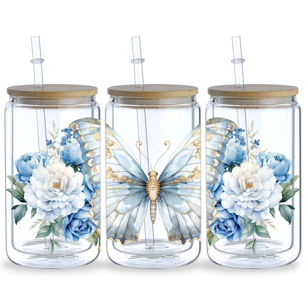 5 Sheets Butterfly UV DTF Glass Cup Wrap Transfer Stickers, DTF Transfer Stickers, Waterproof Wipe-Off Transfer