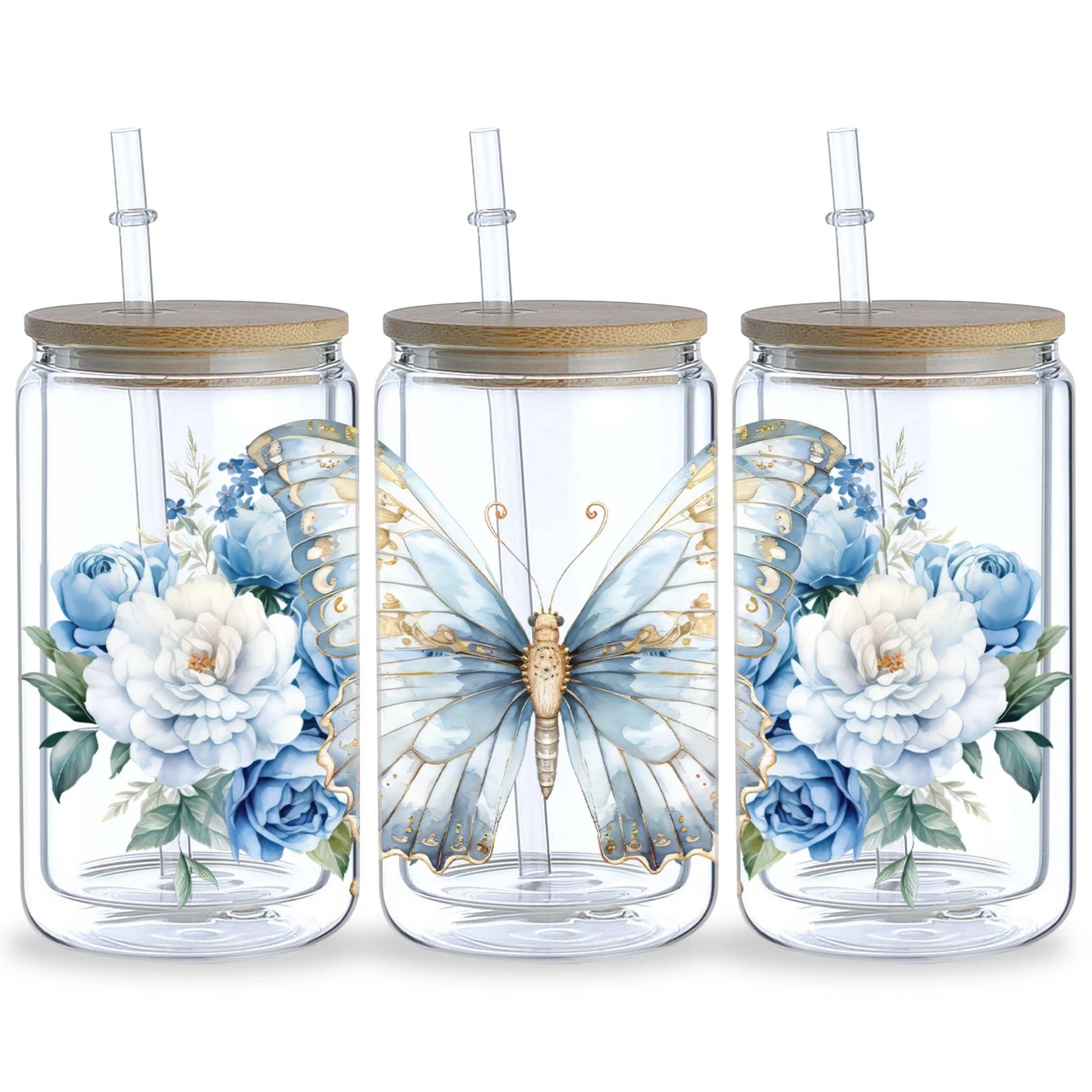 5 Sheets Butterfly UV DTF Glass Cup Wrap Transfer Stickers, DTF Transfer Stickers, Waterproof Wipe-Off Transfer