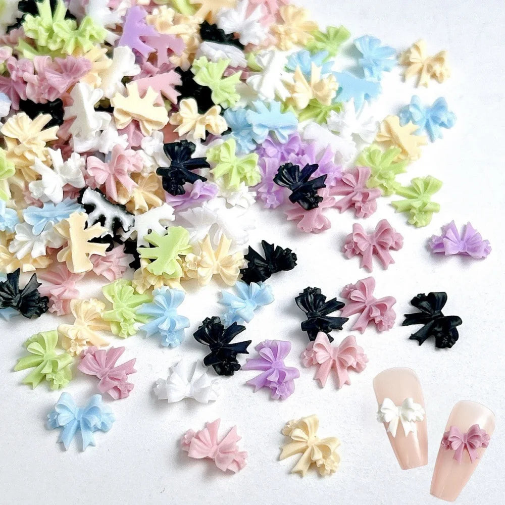 20pc Exqusitive Bows Nail Resin Charms Mini Bow Nail Art Accessories Bow Black White Rice White Bow Tie Nails Decoration Diamond