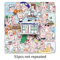51-Piece Cute Cartoon Pink Bunny Daily Doodle Stickers Waterproof Stickers for Cups Phones Guitars Helmets Stationery Notebooks