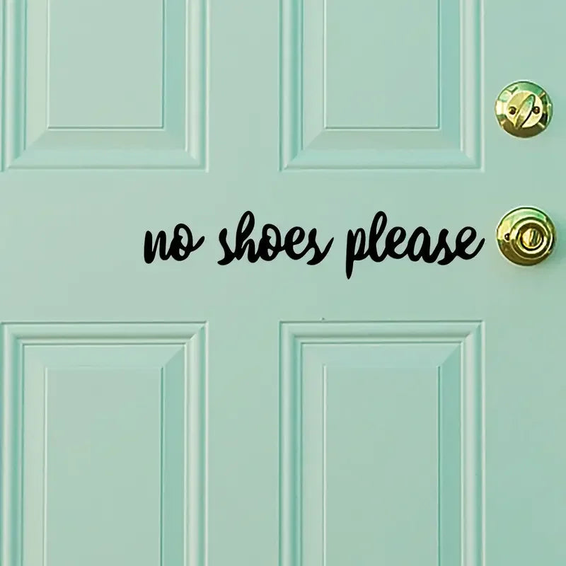 No Shoes Please Funny Home Decorative Stickers - Self-Adhesive Vinyl Door & Mirror Wall Decals with Cursive Lettering, Glossy Fi
