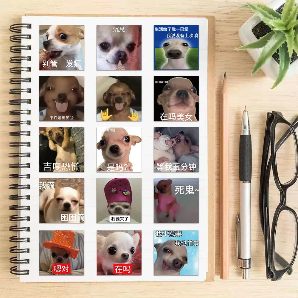 62PCS Cartoon Cute and Funny Chihuahua Internet Celebrity Graffiti Stickers DIY Handmade Label Scroll Notebook Tablet Stickers