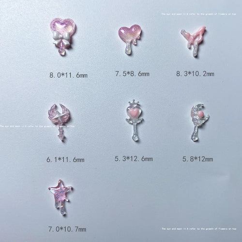 20pcs Cute Magic Wand Nail Art Accessories 3D Resin Nail Charms Pink Luminous Heart-shaped Bow Scepter Nail Art Decoration Parts