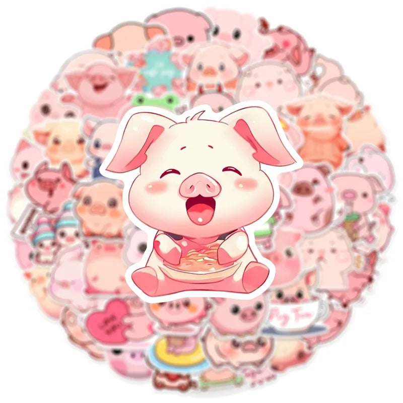 10/30/50PCS Kawaii Pink Pig PVC Sticker Aesthetic DIY Decoration Scrapbooking Stationery Hand Accounting Supplies for Kids