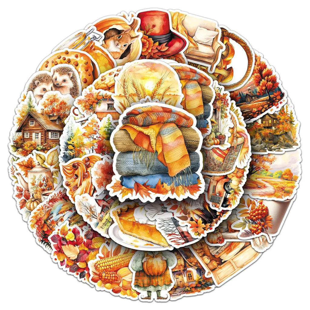 50/100PCS Golden Autumn Stickers Season Autumn Cartoon Autumn Yellow Fallen Leaf Waterproof Decorative Stickers