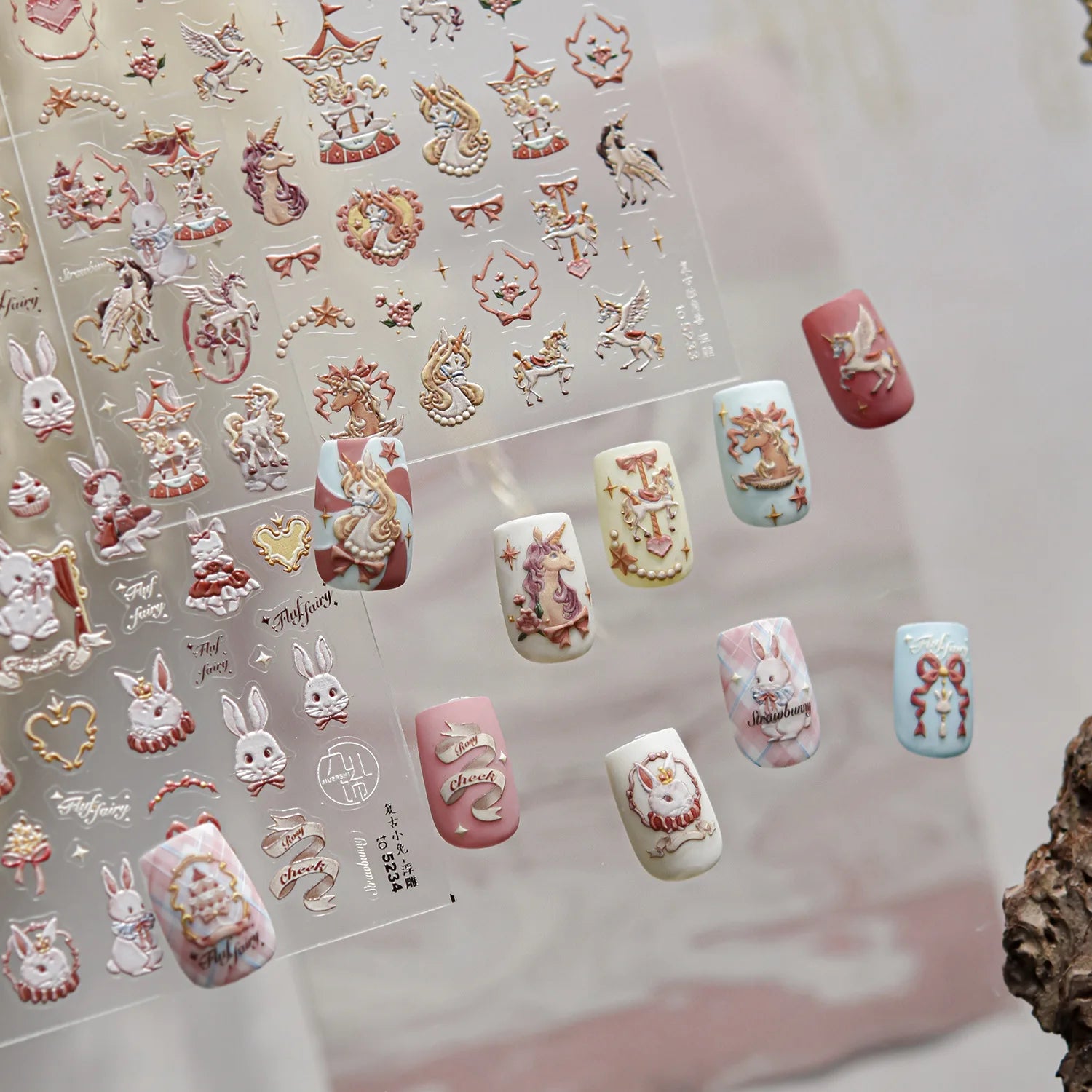 Halloween Nails Sticker 5D Embossed Cartoon Nail Art Stickers Retro Rabbit Self Adhesive Stickers For Nails DIY Manicure Decals