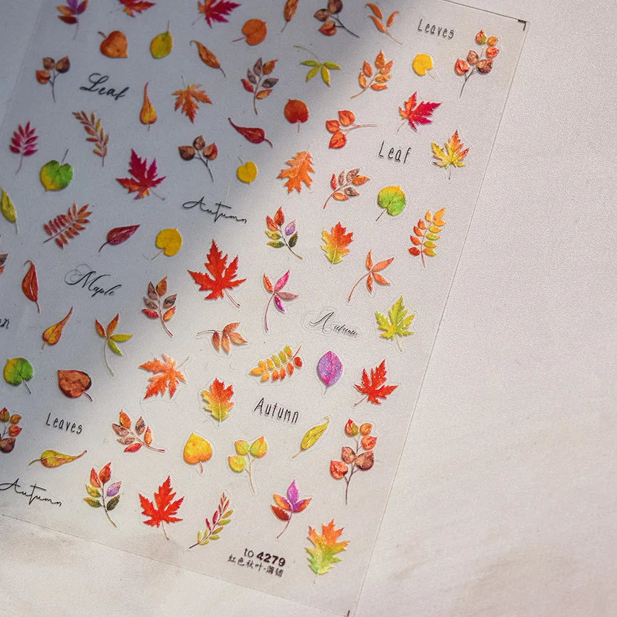 Autumn Fall Nail Art Maple Leaf Stickers 3D Red Leaves Stickers For Nails Art DIY Self Adhesive Manicure Decoration Decals DIY