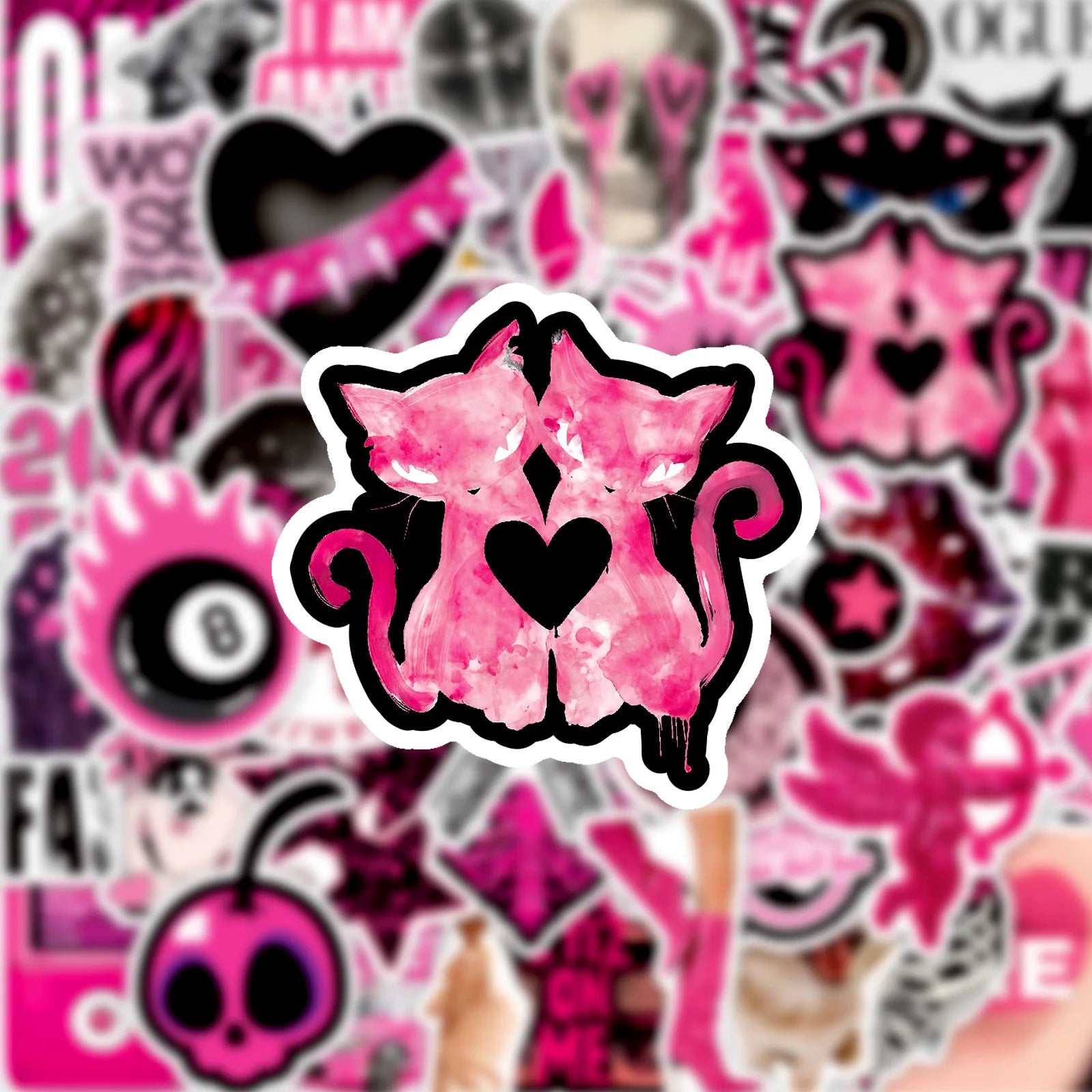 50/100Pcs Retro Y2K Black Pink Cool Ins Stickers DIY for Skate Helmet Suitcase Guitar Window Furniture File Holder Waterproof