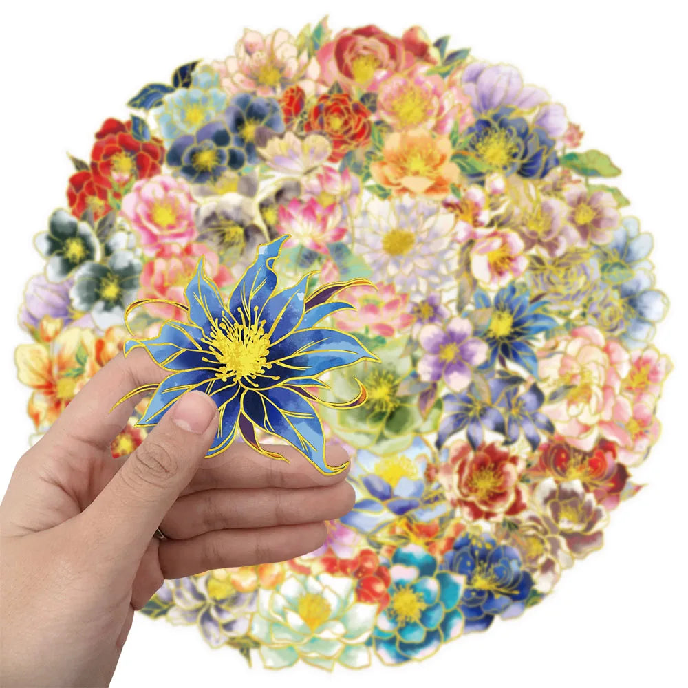 50PCS Elegant Floral Decorative Stickers, Computer Scrapbook, Phone Case, Toy Decoration, Hot Stamping Stickers