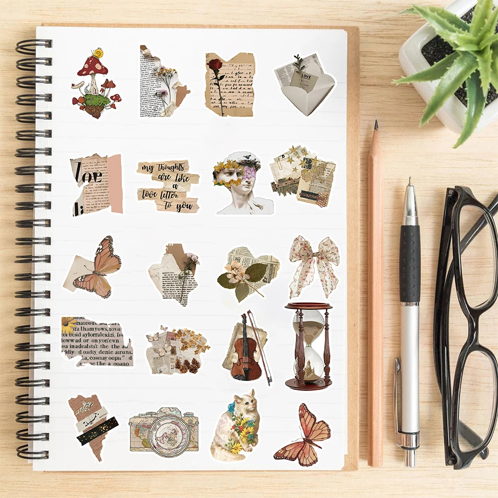 30PCS Retro Handwritten Series Sticker Aesthetic Stationery Laptop Graduation Harajuku Luggage Art Picture School Funny Sticker