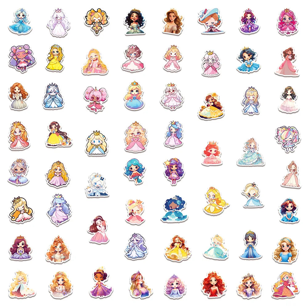 60/120 Pcs Cute Cartoon Princess Stickers for Notebook Cup Stationery Box Suitcase Fridge Desk File Holder Removable Waterproof