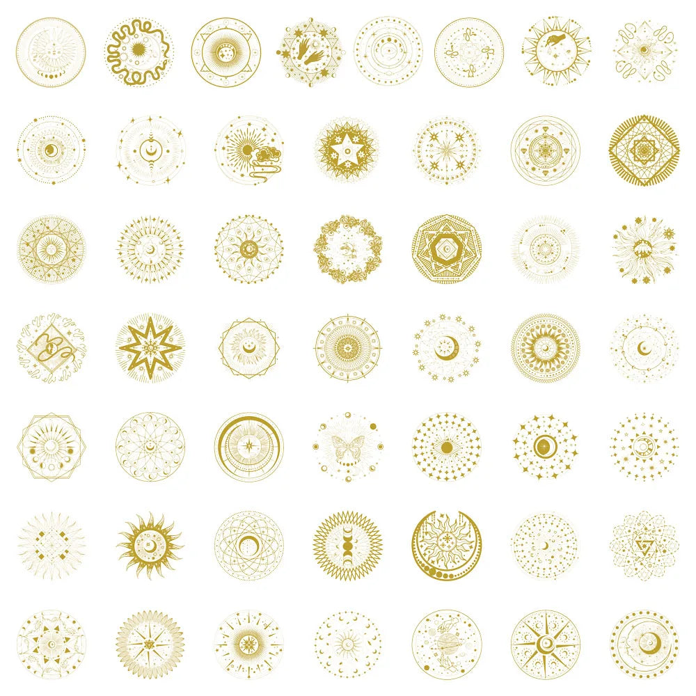 50PCS Magic Moon&Sun Decorative Stickers, Computer Scrapbook, Refrigerator, Phone Case, Toy, Hot Stamping Stickers