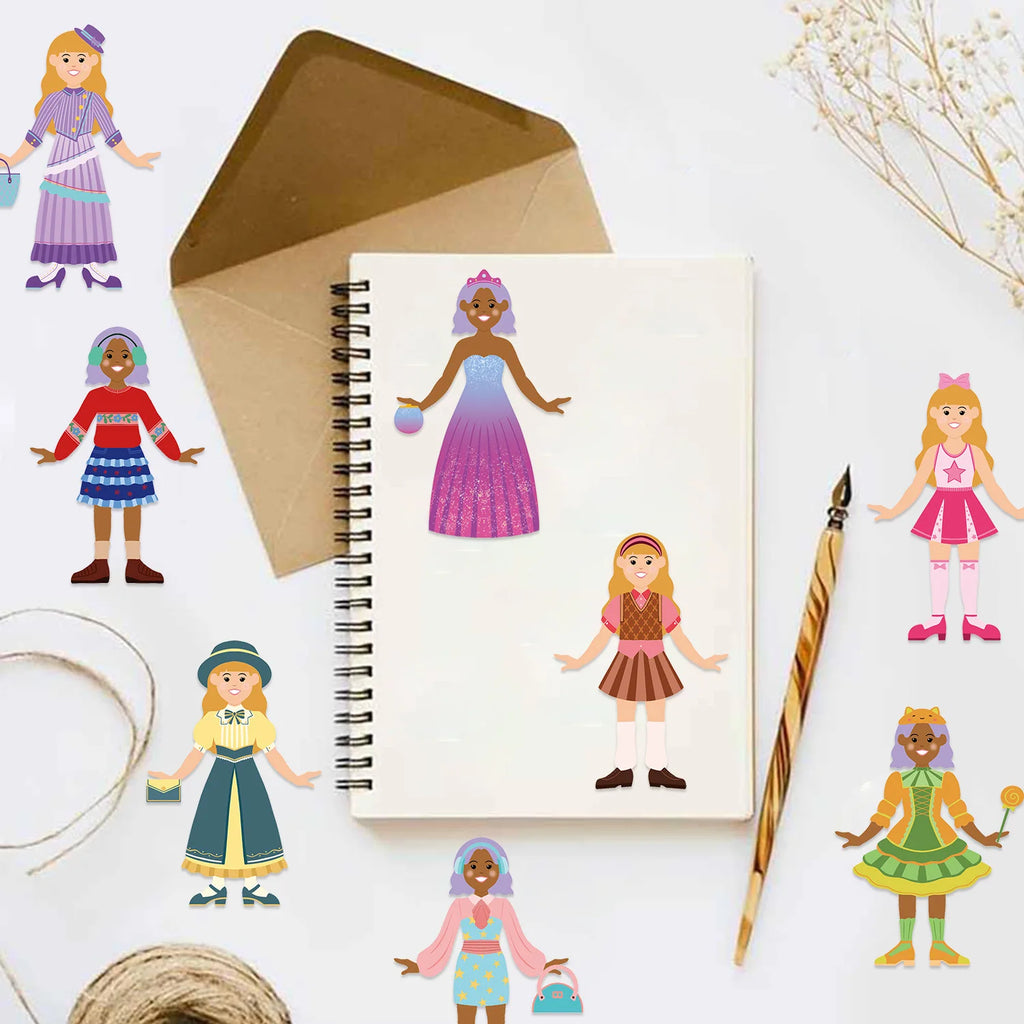 8/16/24PCS Cartoon Princess Dress up Stickers, Colorful Cartoon Funny DIY Stationery Boxes, Notebook Decoration Stickers
