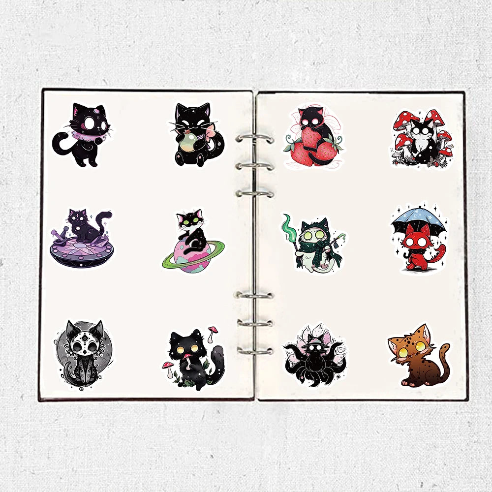 50PCS Cartoon Scary Soul Black Cat Stickers Stationery Laptop Kawaii Travel Luggage Skateboard Phone Guitar Graffiti Sticker