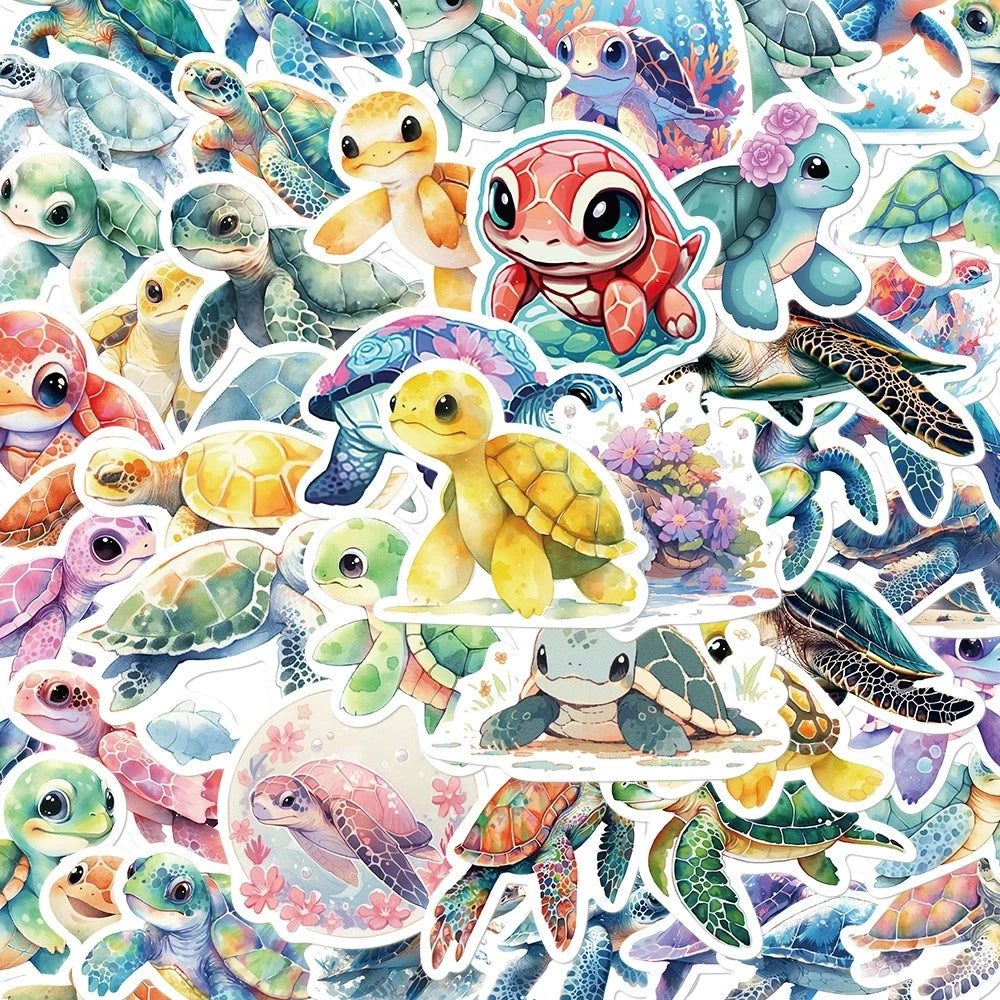 50/100PCS Cartoon Cute Turtle Graffiti Stickers Decoration Guitar Notebook Luggage DIY Waterproof Stationery Stickers