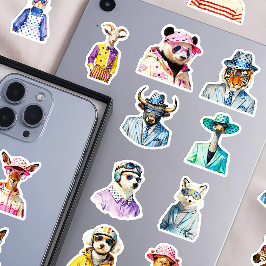 56/112 Pcs Trendy Animal in Doodles Stickers for Stationery Box Phone Laptop Skateboard Helmet Waterproof Stikers