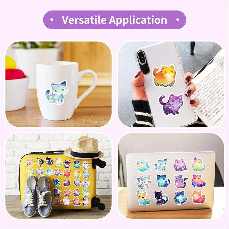 10/30/50PCS Cute Dream Star Cat Sticky PVC Sticker Aesthetic Stationery DIY Decoration Scrapbooking School Supplies for Kids