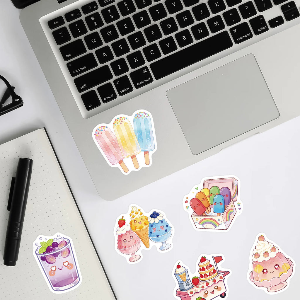 56/112 Pcs Cartoon Ice Cream Cake Summer Food Theme Stickers DIY for Phone Suitcase Cup Storage Box Fridge Waterproof Decals