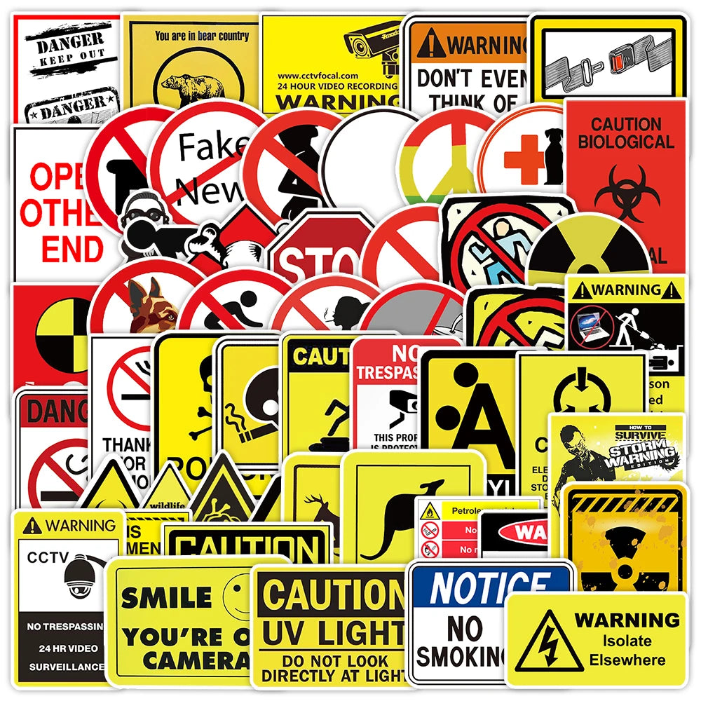 50 PCS Funny Warning Graffiti Stickers, Waterproof Decorative Stickers for Computer Luggage DIY Stickers