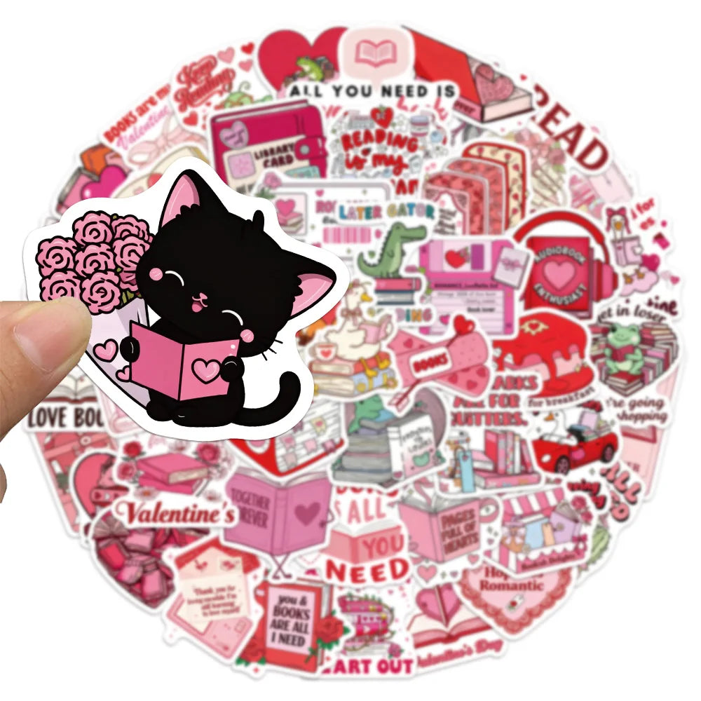 50PCS Valentine's Day Bookish Sticker Set Brochure Handheld Account Phone Case Computer Laptop Waterproof Stickers