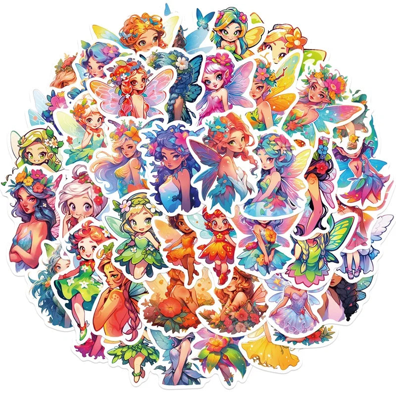 10/30/50PCS Cartoon Flower Fairy PVC Sticker Aesthetic DIY Korean Stationery Decoration Scrapbooking School Supplies for Kids