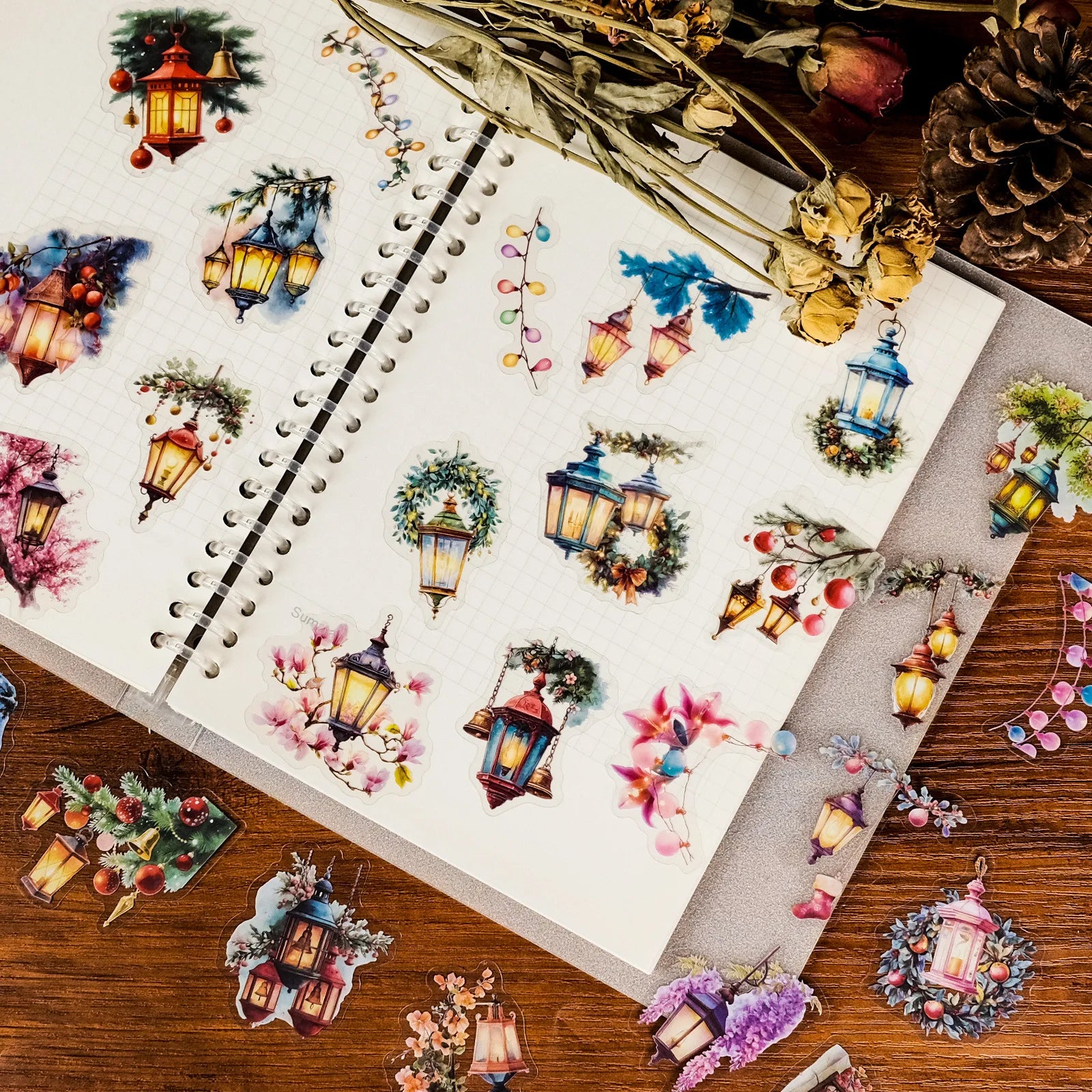 56PCS Cartoon Lantern Transparent PET Stickers Exquisite Water Cup Waterproof Stationery Notebook Decorative Stickers