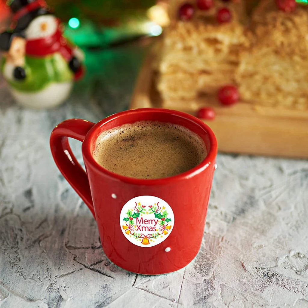 500 Pcs Christmas Thank You Stickers Roll for Small Business,Merry Christmas Wreath Round Label, for Goodie Bags,Gift Favors Box
