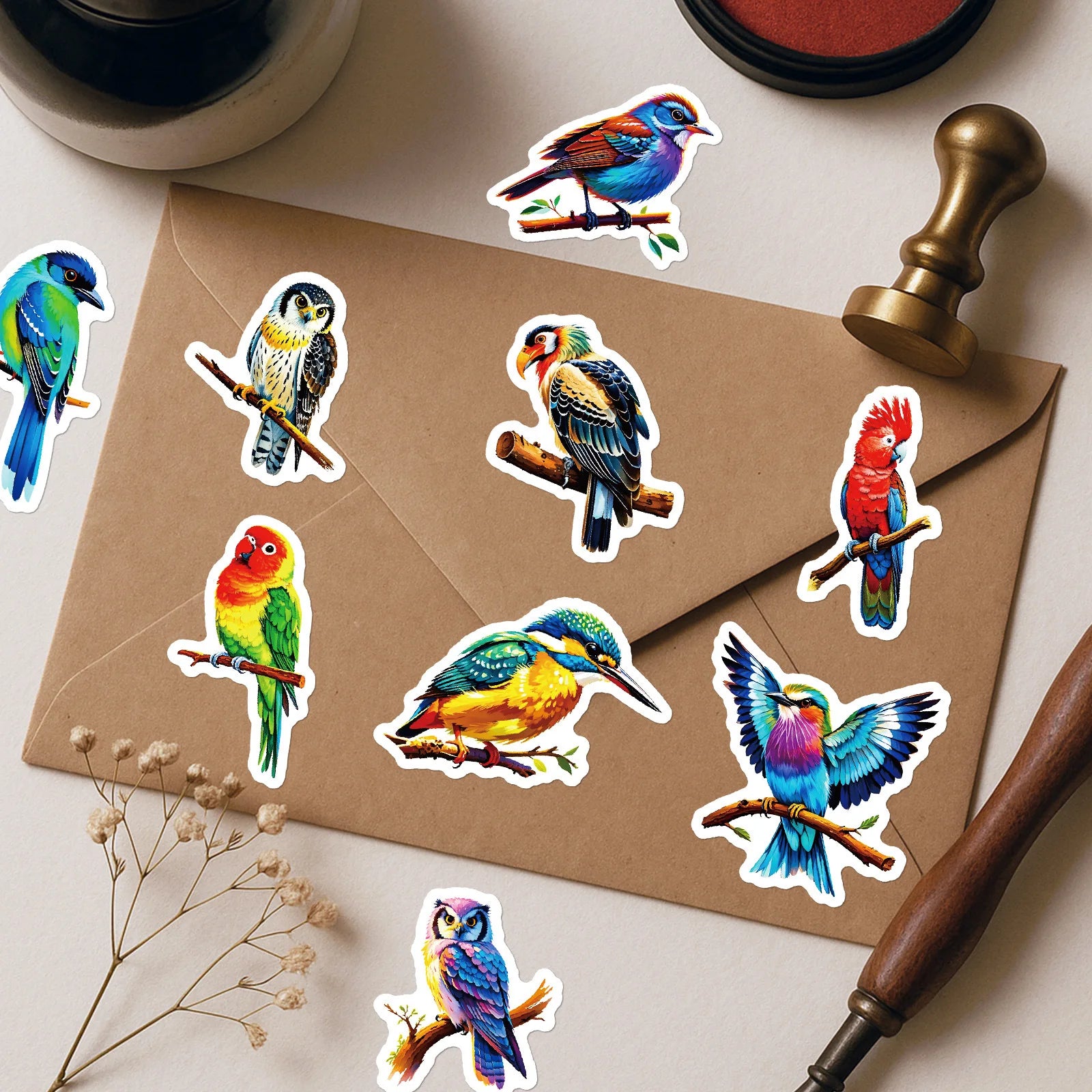 56/112 Pcs Colorful Bird Doodle Stickers Clear Pattern Non Trace Adhesive for Phone Window Fridge Furniture Envelope Decals