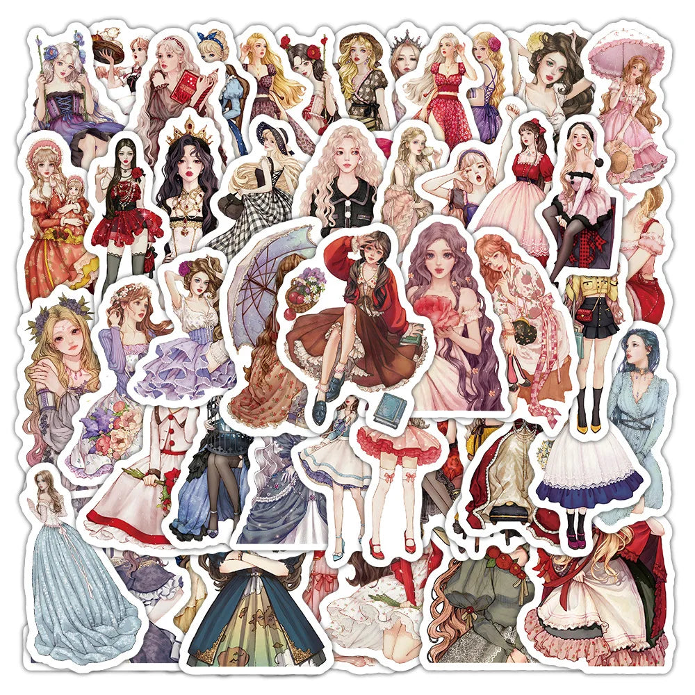 50 Pcs Princess Dress/Cartoon Ballet Animals Stickers Elegant Fashion Waterproof Decorative Stickers Decals