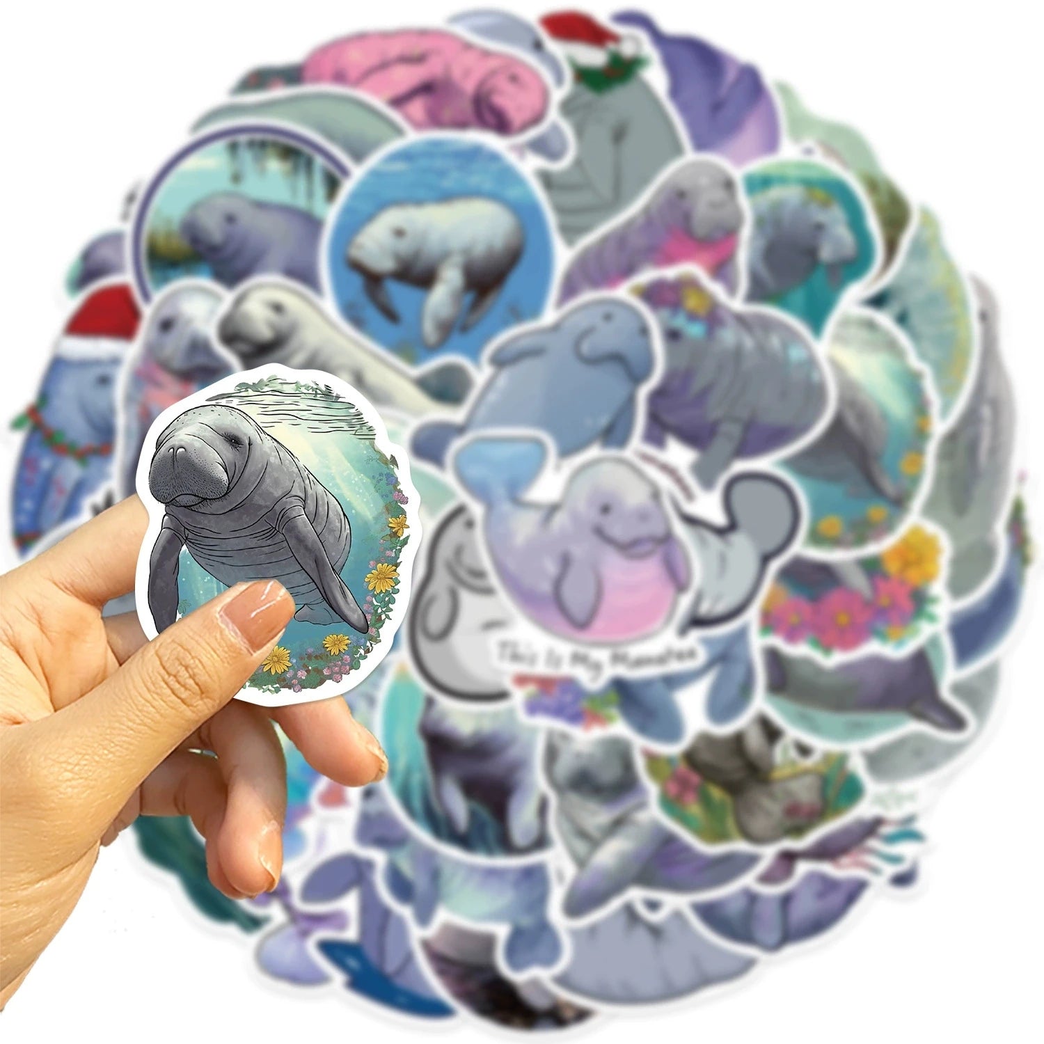 50/100PCS Cartoon Manatee Graffiti Stickers Guitar Notebook Luggage DIY Waterproof Reward Stationery Decoration Stickers