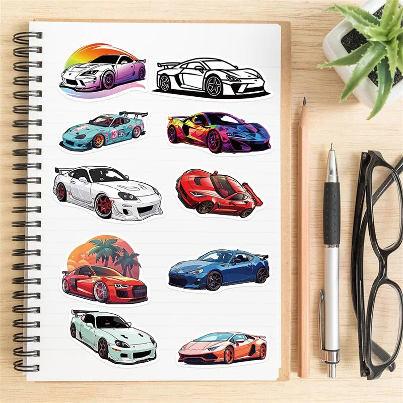 10/30/50PCS Fresh Racing PVC Sticker Aesthetic Colorful Decoration Scrapbooking DIY Korean Stationery School Supplies for Kids