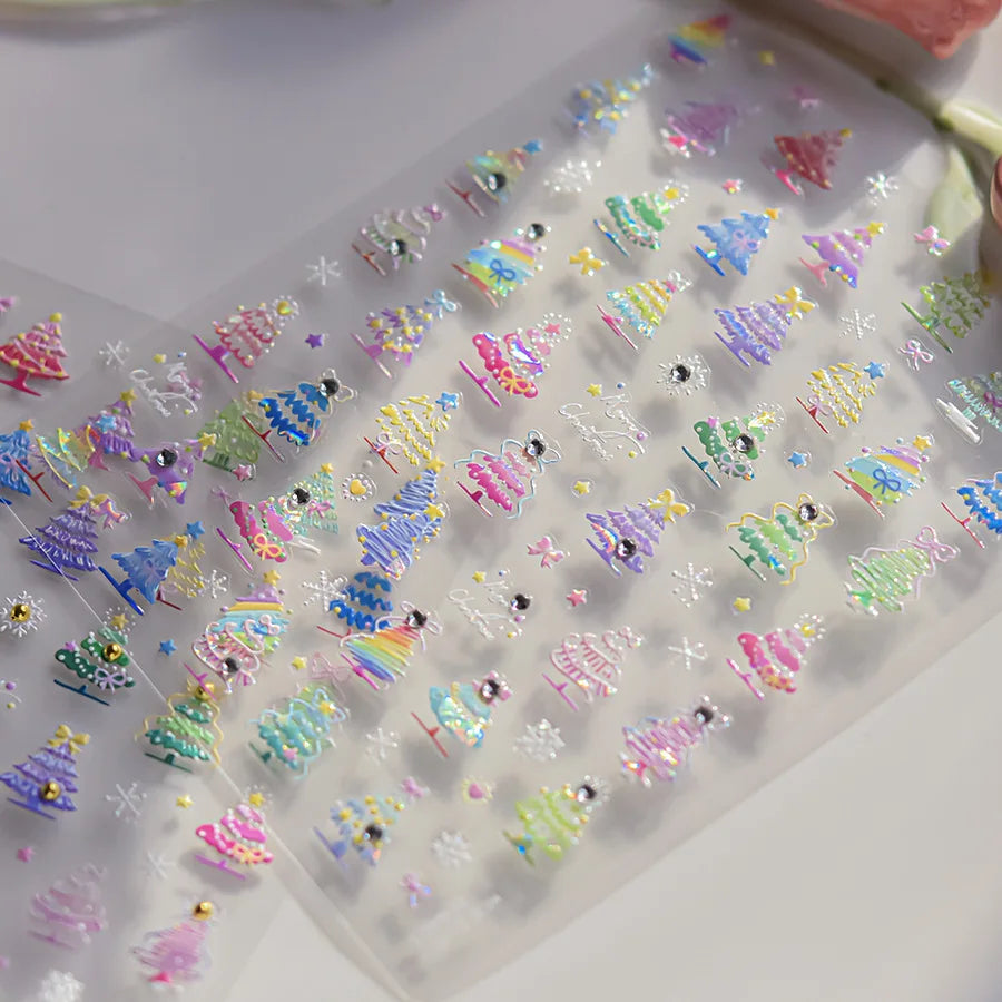 Luxury Crystal Diamond Nail Stickers 5D Cute Apple Christmas Tree Nail Decoration Stickers DIY 3D Happy New Year Manicure Decals