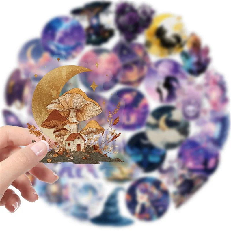 56PCS Kawaii Purple Magic PET Sticky Sticker Aesthetic Tear Open DIY Decoration Scrapbooking School Stationery Supplies