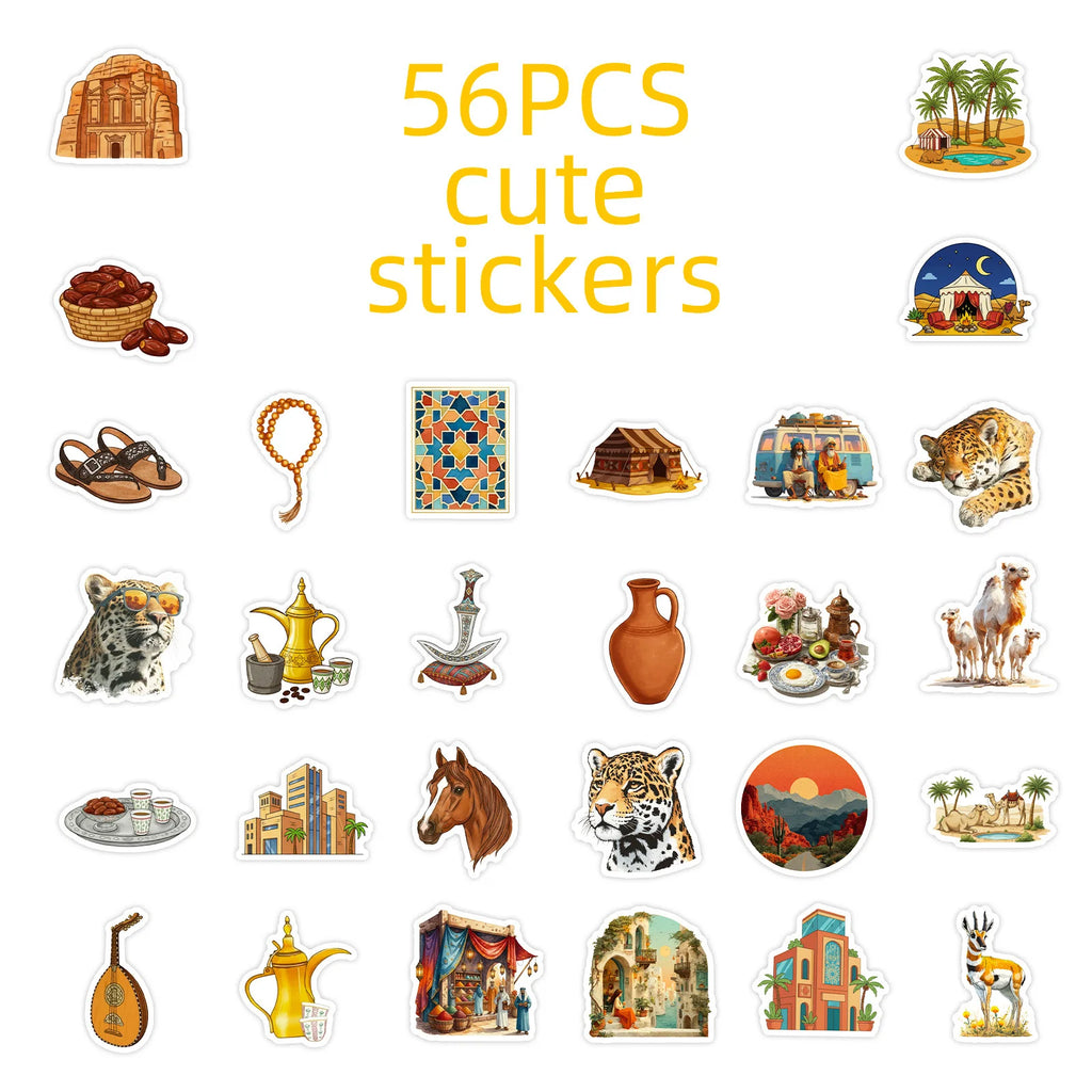 56/112 Pcs Arabic Style Desert Camel Architecture Creative Stickers for Laptop Album File Holder Helmet Guitar Car Desk Decals