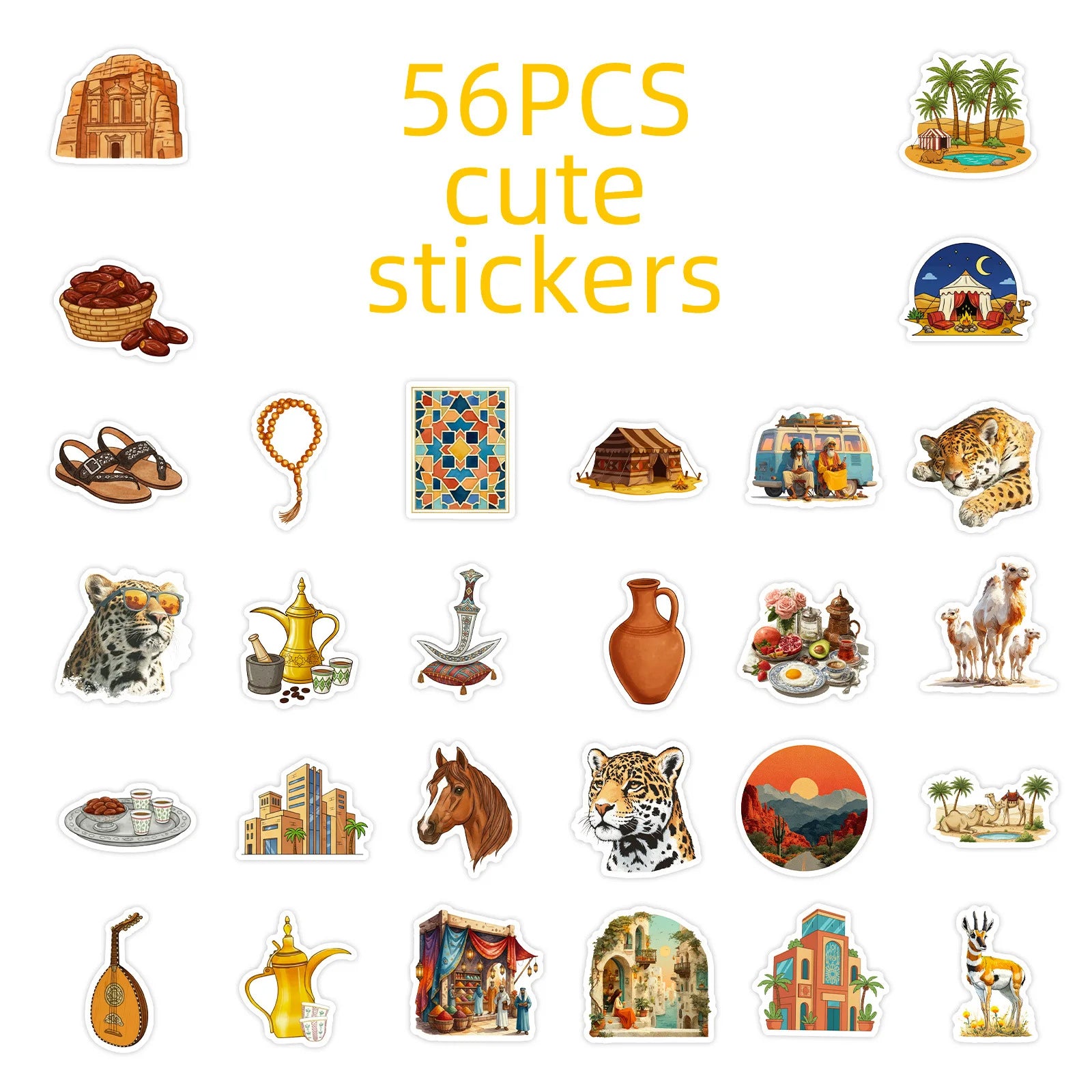 56/112 Pcs Arabic Style Desert Camel Architecture Creative Stickers for Laptop Album File Holder Helmet Guitar Car Desk Decals