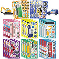 8/16/24Pcs Fire Truck Ambulance Puzzle Stickers Gifts Decoration DIY Decal Motorcycle Excavator Various Vehicle Combinations